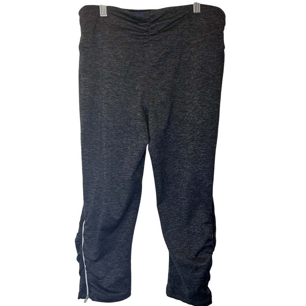 Tangerine Capri Athletic Leggings Zipper Legs Heathered Black w/Blue Accents SM